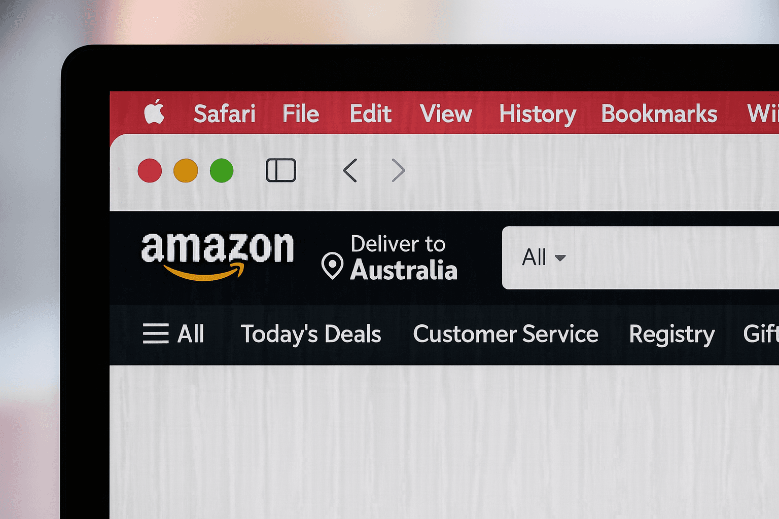 Une capture d'écran de la plateforme Amazon affichant l'option de livraison internationale "Deliver to Australia", illustrant l'accès à une clientèle mondiale grâce à Amazon.