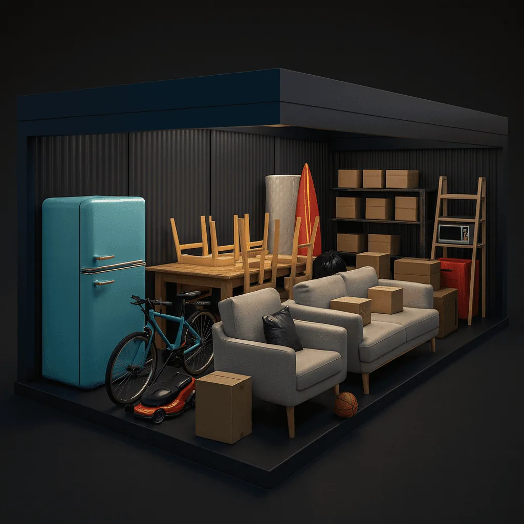 Illustration of household furniture inside an 11x20 storage unit