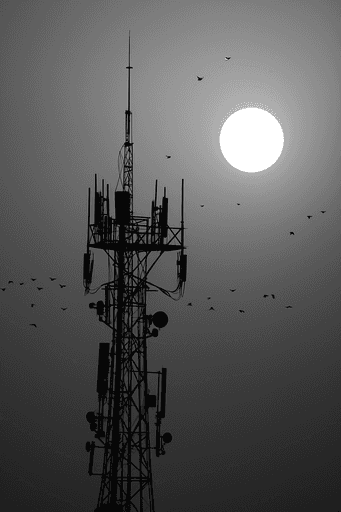 Communication tower under the sun representing digital connection, network security, and trusted communication powered by Profiled Nigeria.