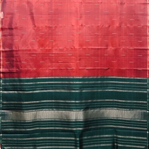 Brick Red and Green Kanchivaram Silk Saree