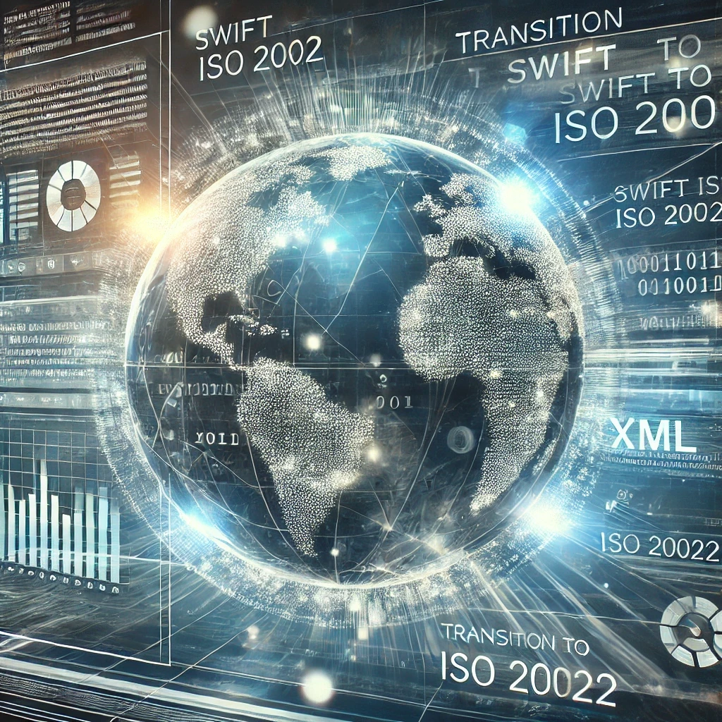 A sleek and modern digital illustration in a minimalistic style, depicting global financial connectivity. The image features abstract lines and nodes representing data flow encircling a subtly rendered globe. The design is clean and sophisticated, with smooth curves and professional gradients. The color palette includes shades of blue, white, and grey, with a hint of green or gold, reflecting the corporate branding typical of financial institutions.