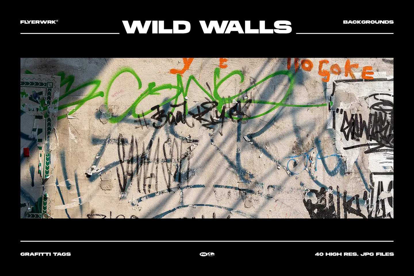 Wild Walls urban backgrounds close up of a concrete wall with green and black graffiti tags