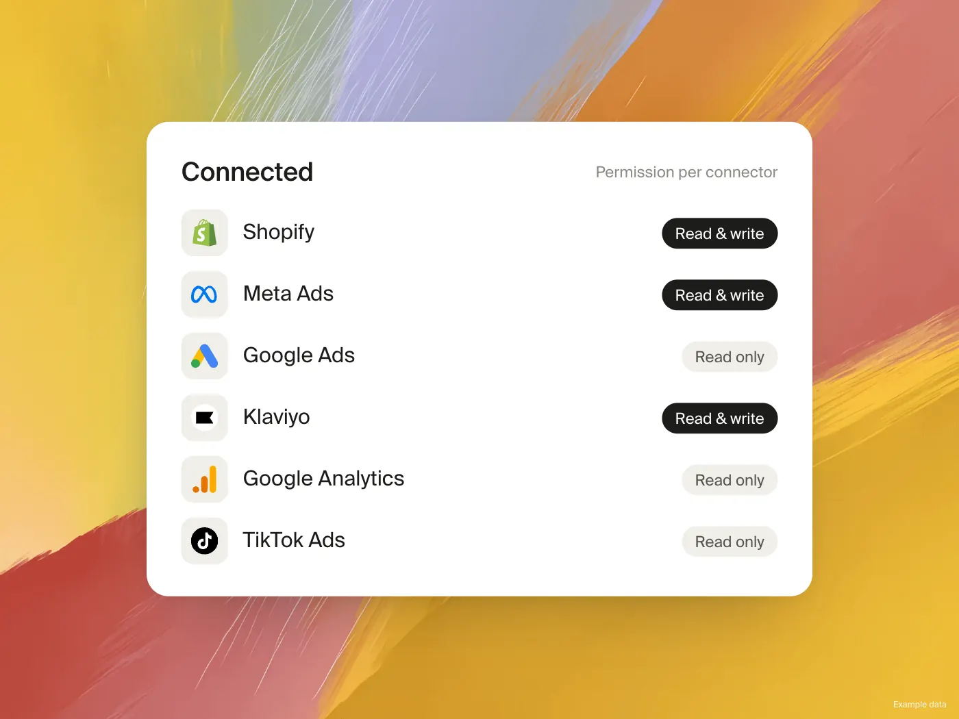 Connected platforms in Commerce365 with a permission per connector