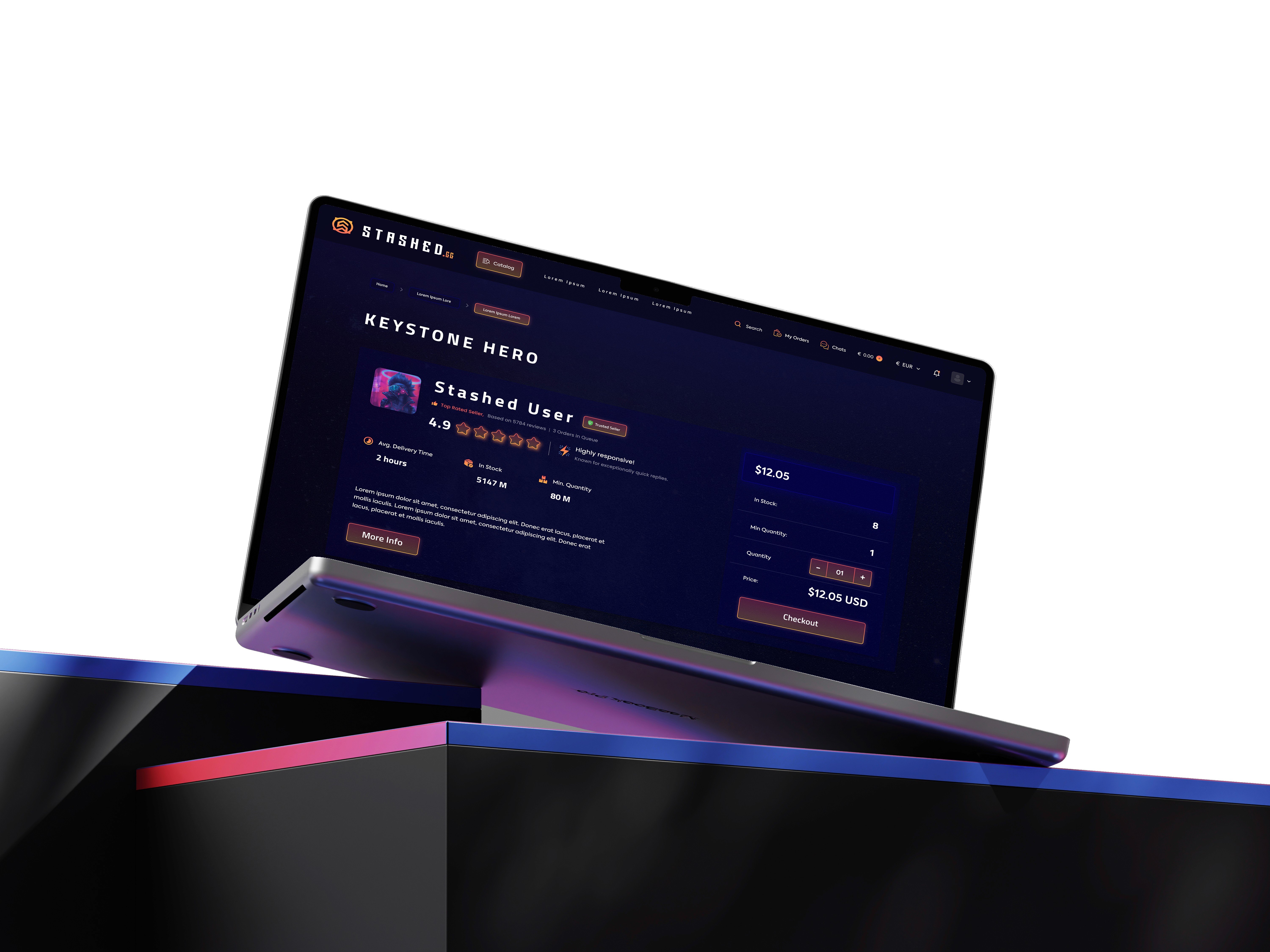 Mockup of Web App for a cryptocurrency-powered in-game trading platform. 