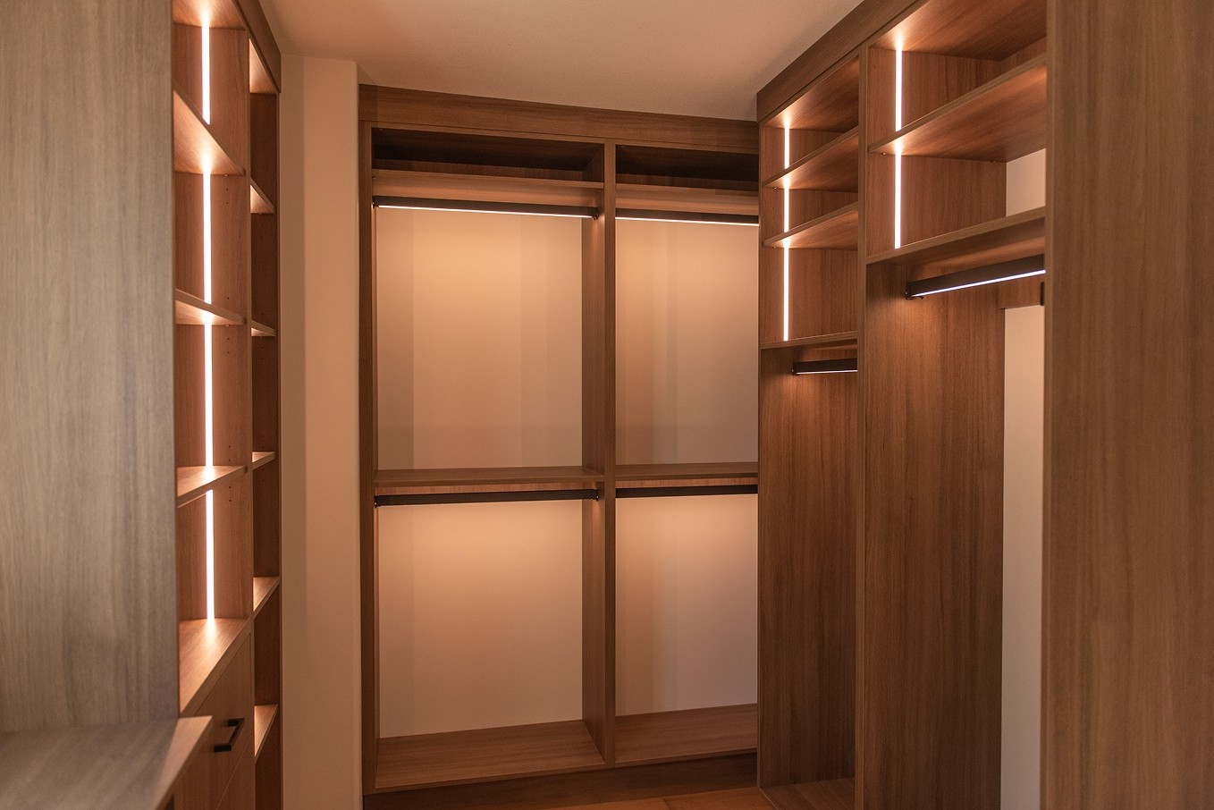 Corner view of wood bar cabinets