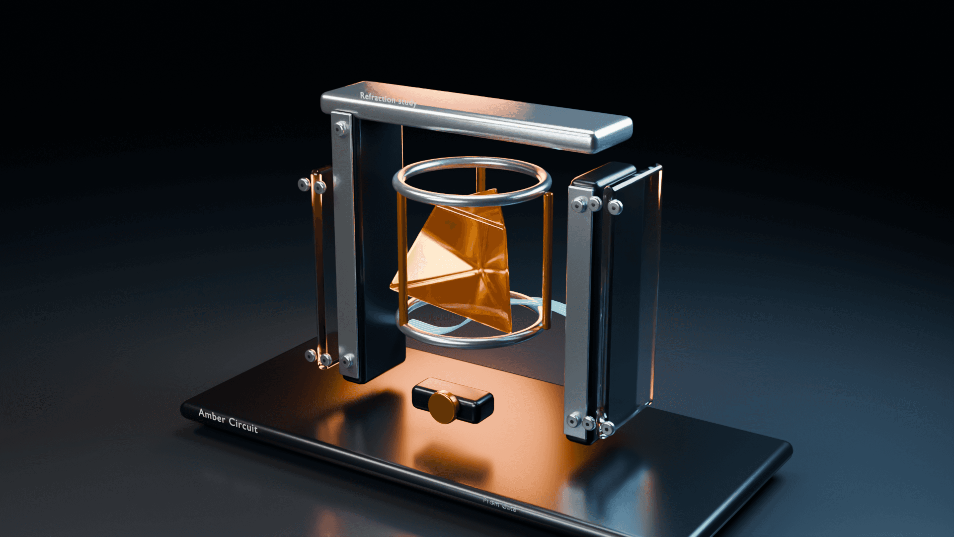 Original Prism Gate instrument with a transparent shell, precision silver structure and amber signal elements