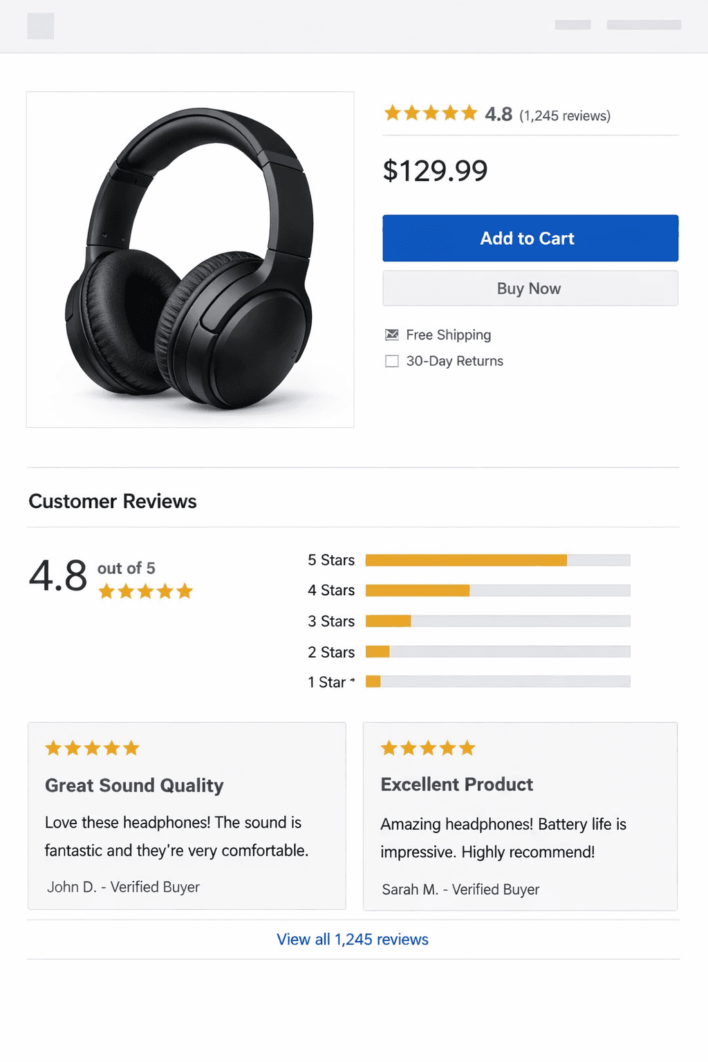 Ecommerce product page showing star rating and rating count.