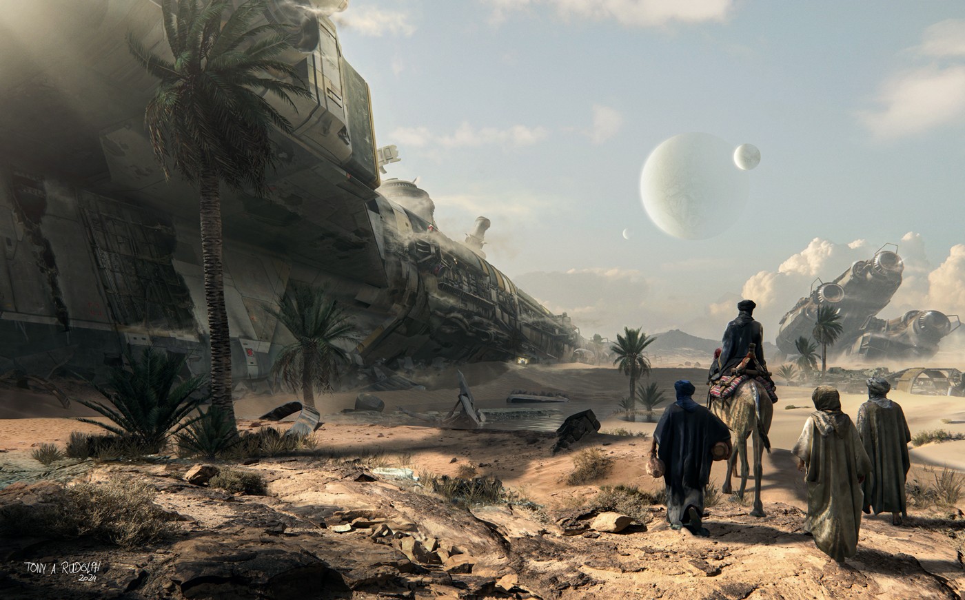 Minimalist arrangement of geometric product mockups in white, black, grey, and orange on a clean white background.