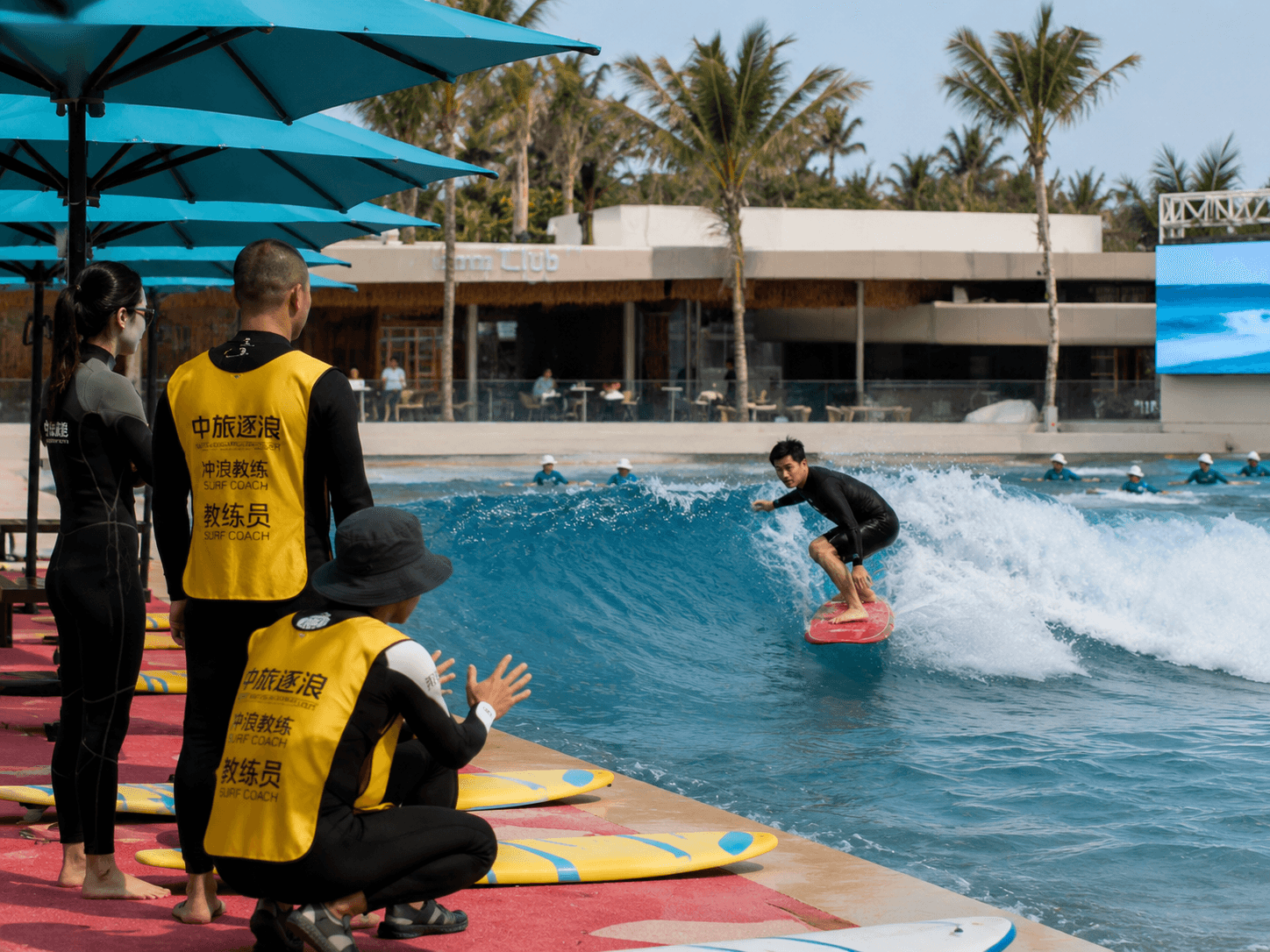 Man with surfing with paddle