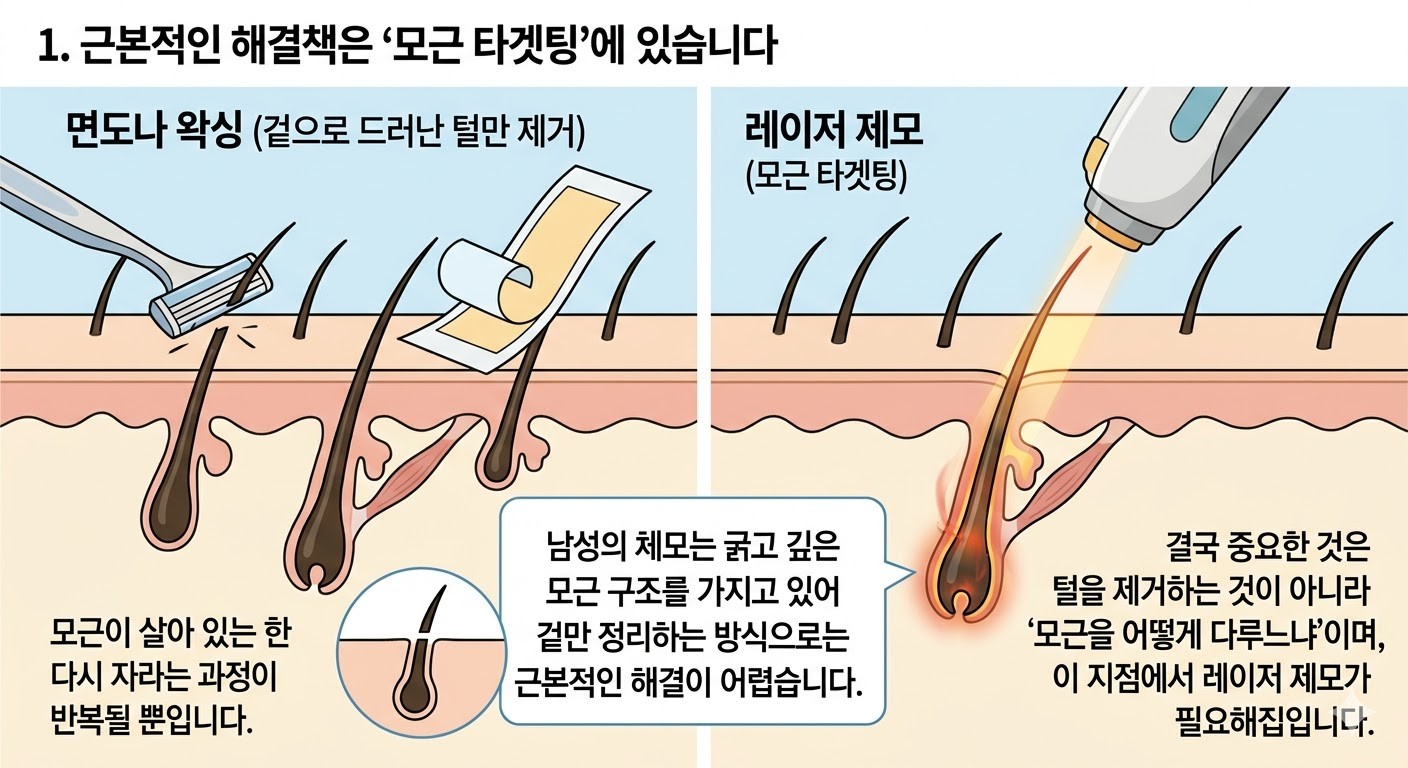 남성 다리털, 무조건 많이 받는다고 정답일까? 시술 횟수를 결정짓는 3가지 변수
