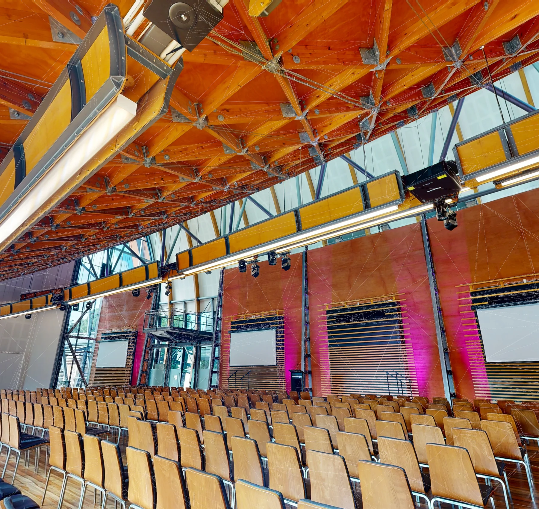 Matterport 3D digital twin structural mesh overlaying the interior architecture of the National Wine Centre of Australia, captured by ABM visual for architectural and engineering data reference