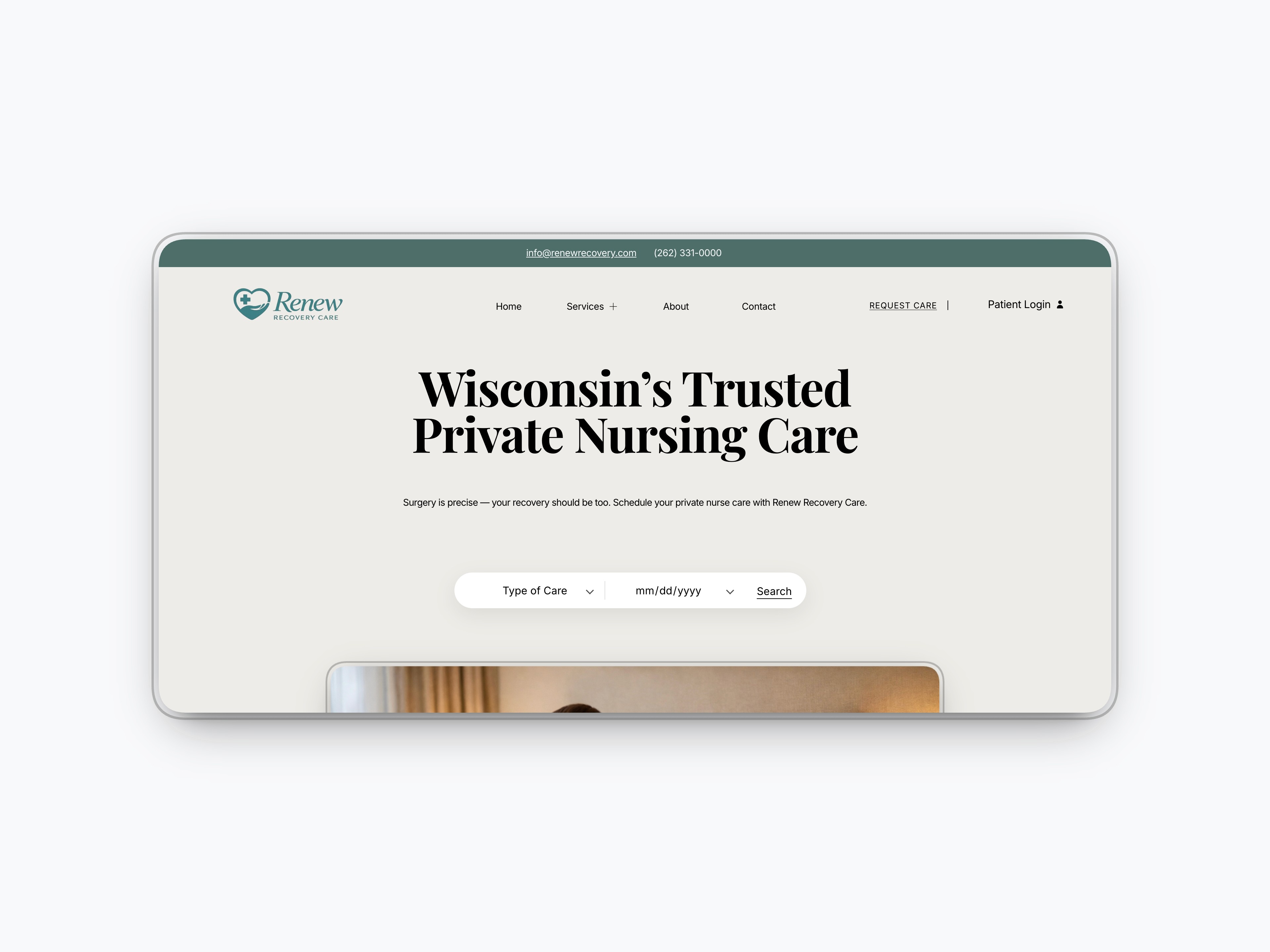 Strategic brand identity and digital presence for Renew Recovery private nursing.