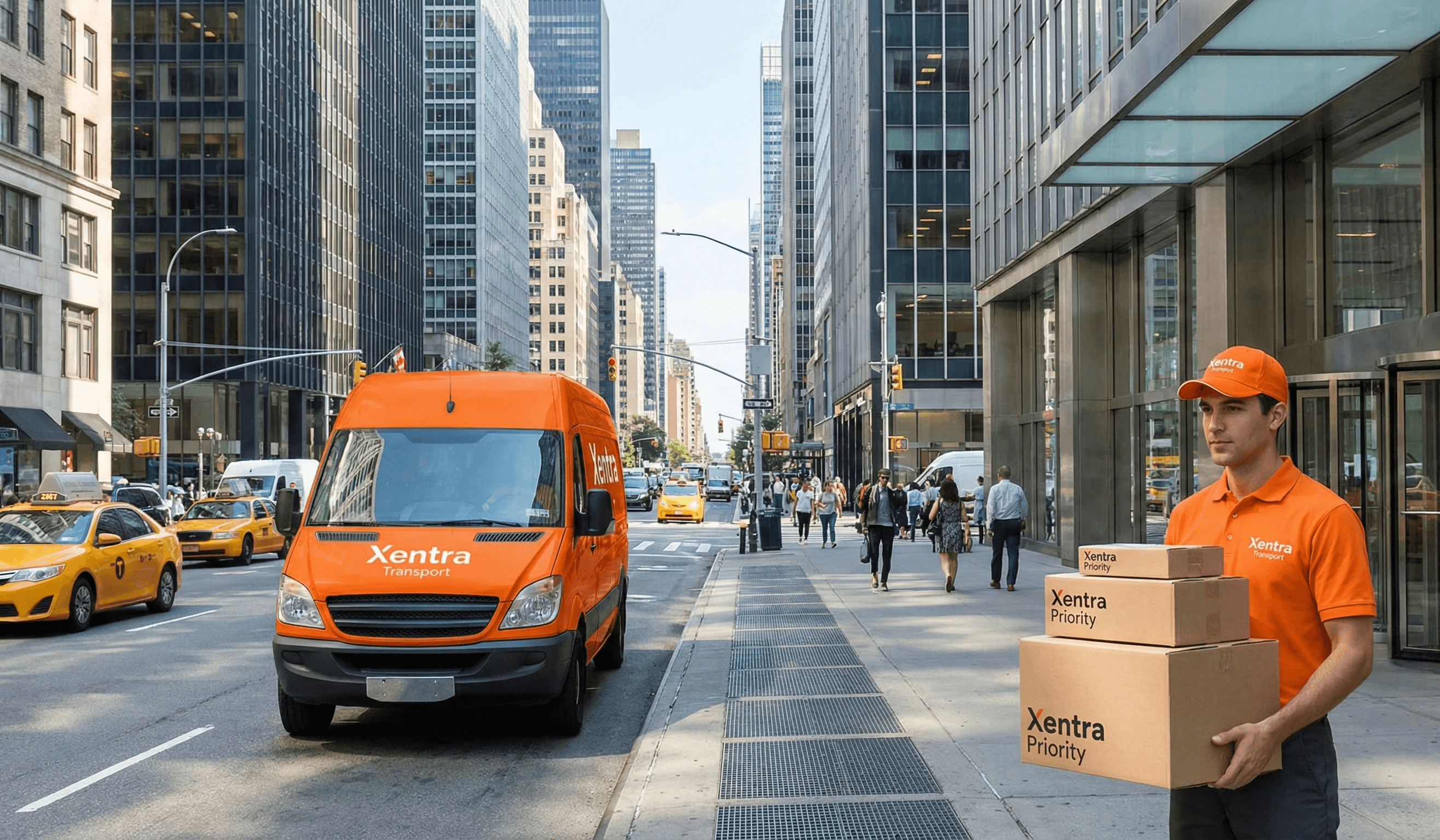 fast package delivery truck in Manhattan