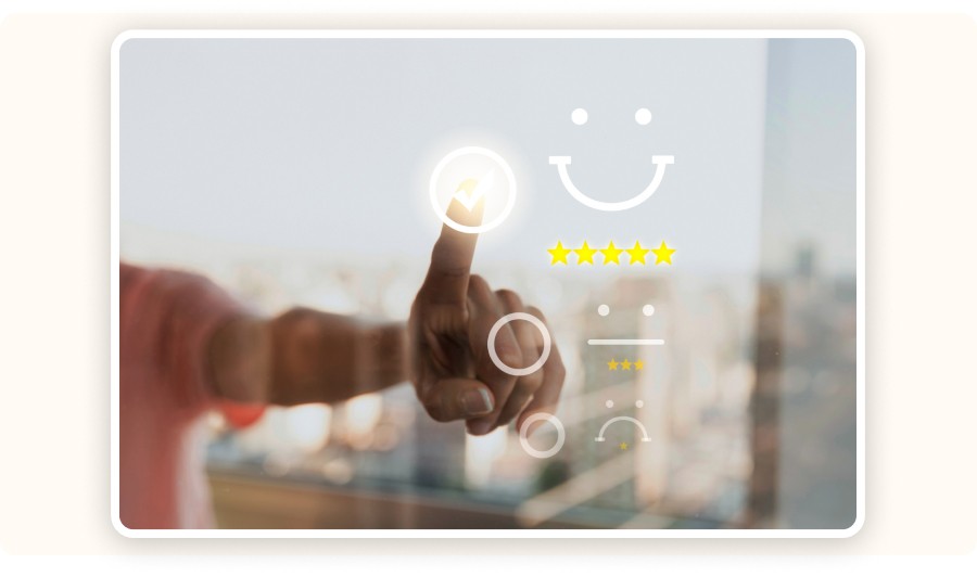 Person selecting a positive review