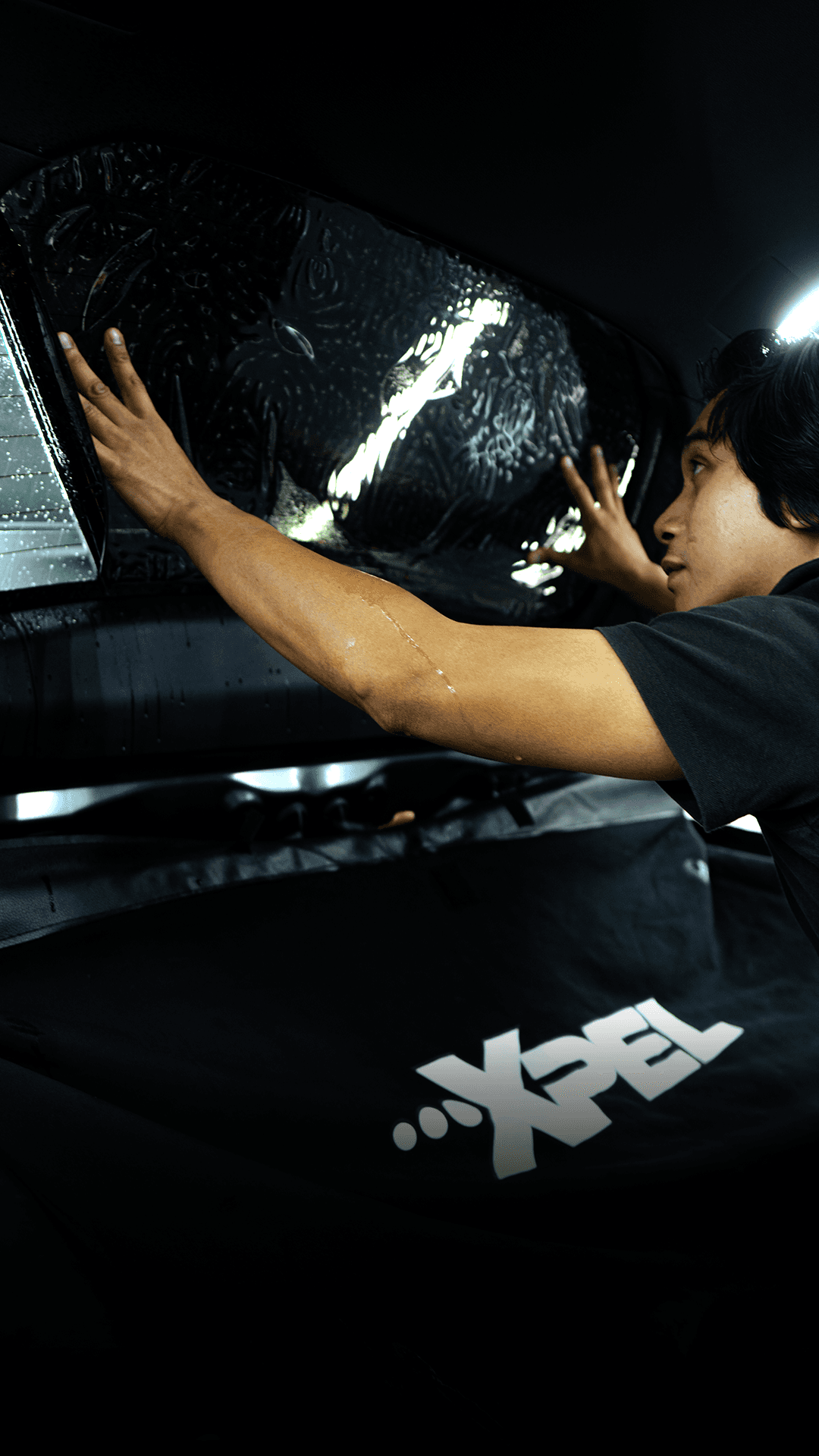 Close-up of vibrant purple flowers with droplets of water, creating a rich, textured background.