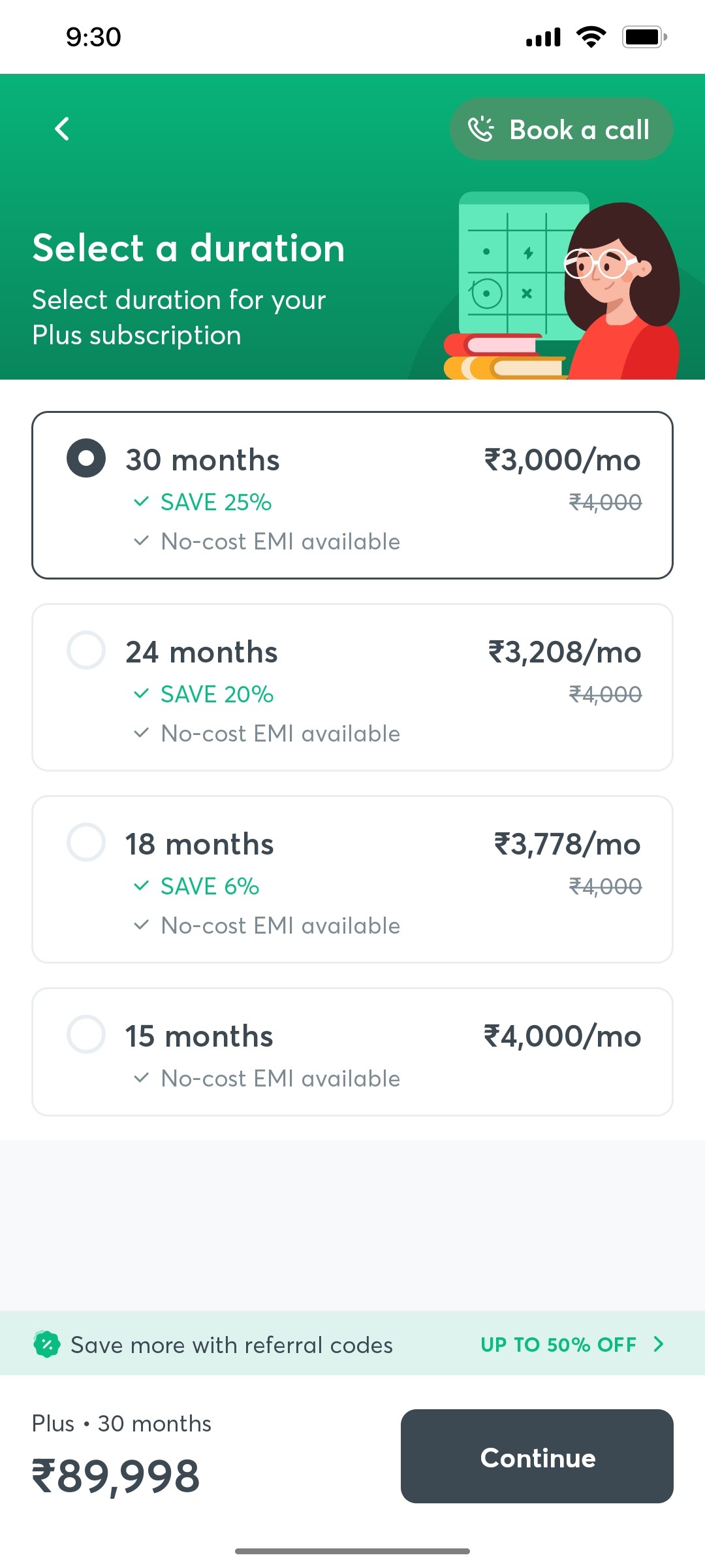 Unacademy Select a Duration Screen