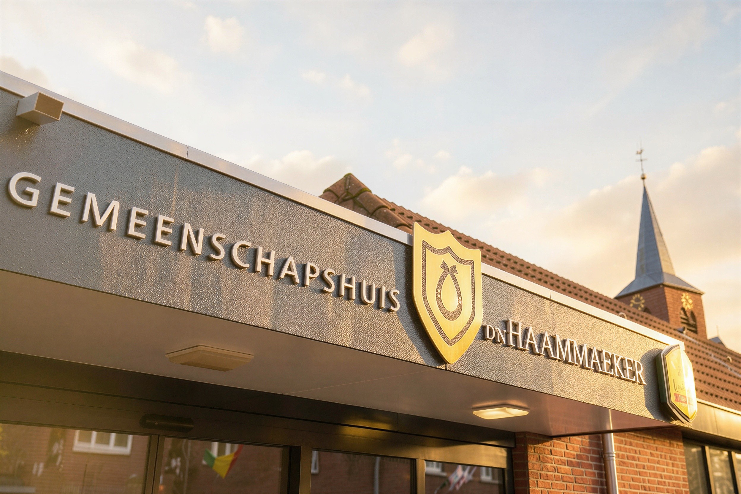 Gevelaanzicht met custom 3D-logo en geïntegreerde visuele merkcommunicatie, ontworpen door KD&L.