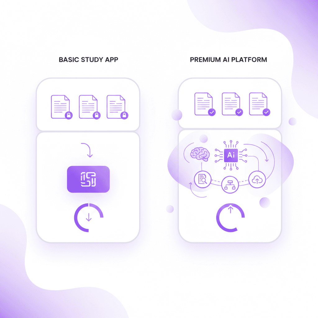 Comparison of free tier limitations and premium AI study app features