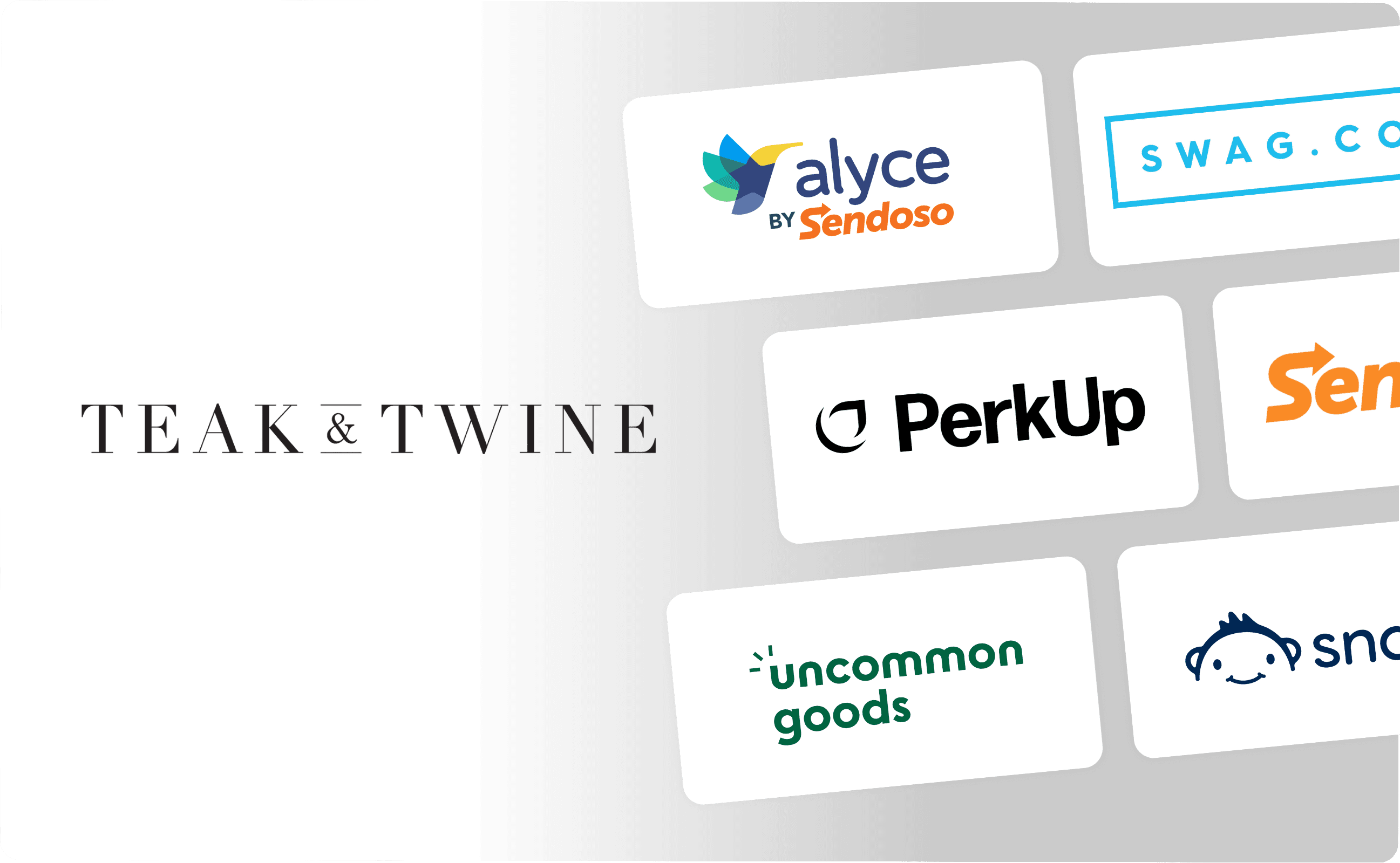 Teak and Twine alternatives, including Alyce, Swag.com, PerkUp, Sendoso, Uncommon Goods, and Snappy.