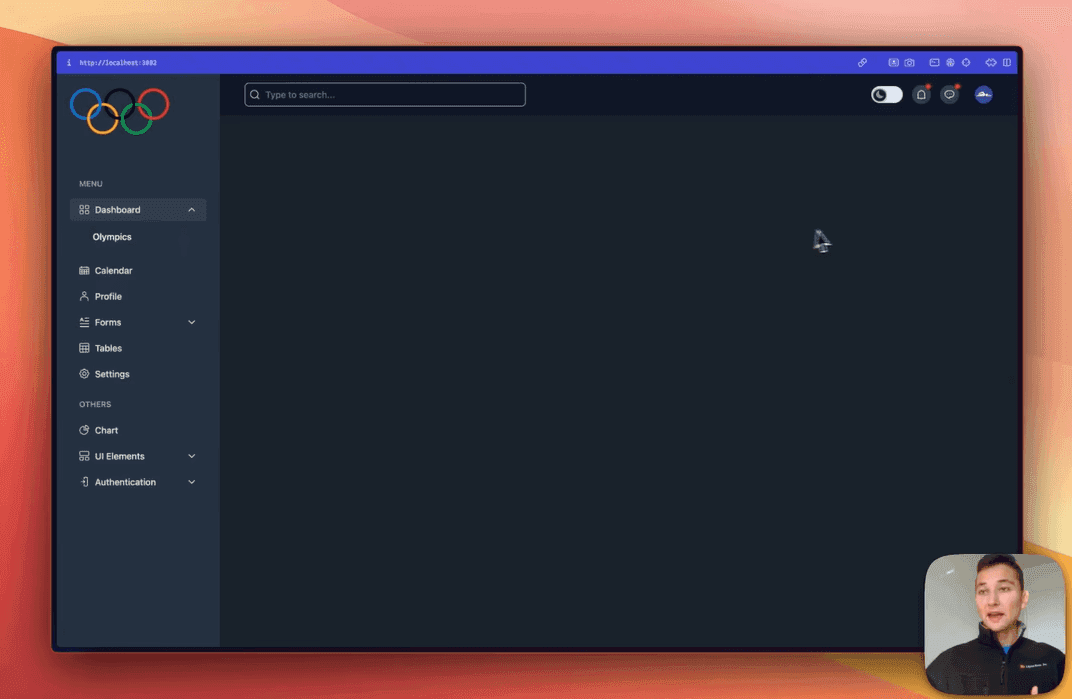 AI analytics dashboard interface showing an empty workspace during initial setup