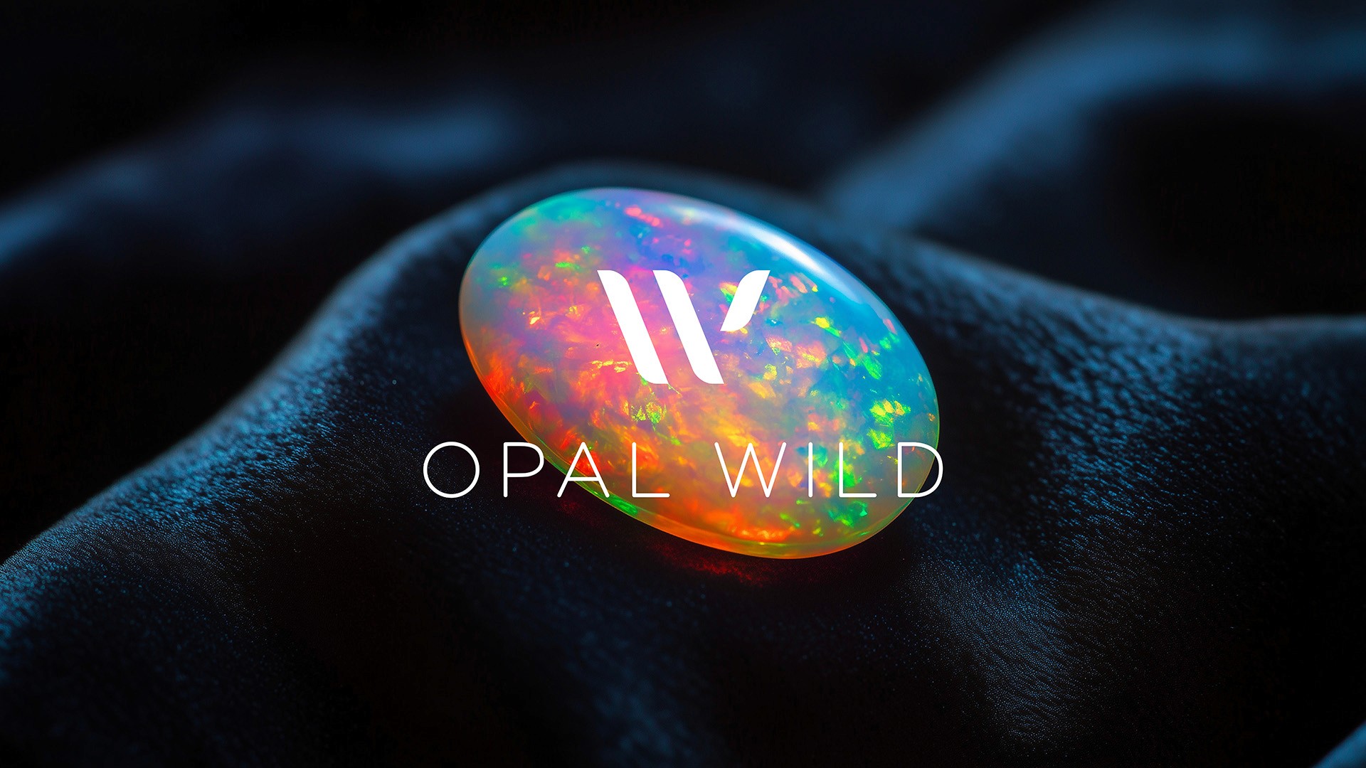 Opal Wild stone overlaid with the brand vertical logomark.