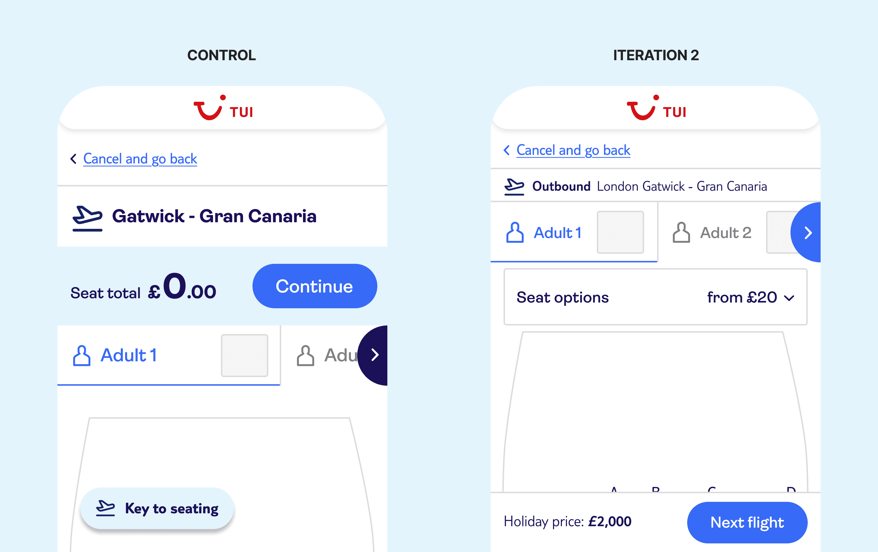 Comparison between original and new design for iteration 2. 