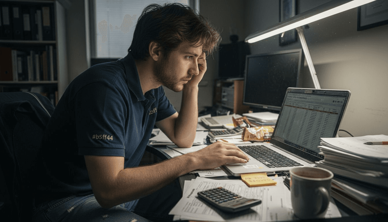 Analyst reviews conversion rate spreadsheet at desk