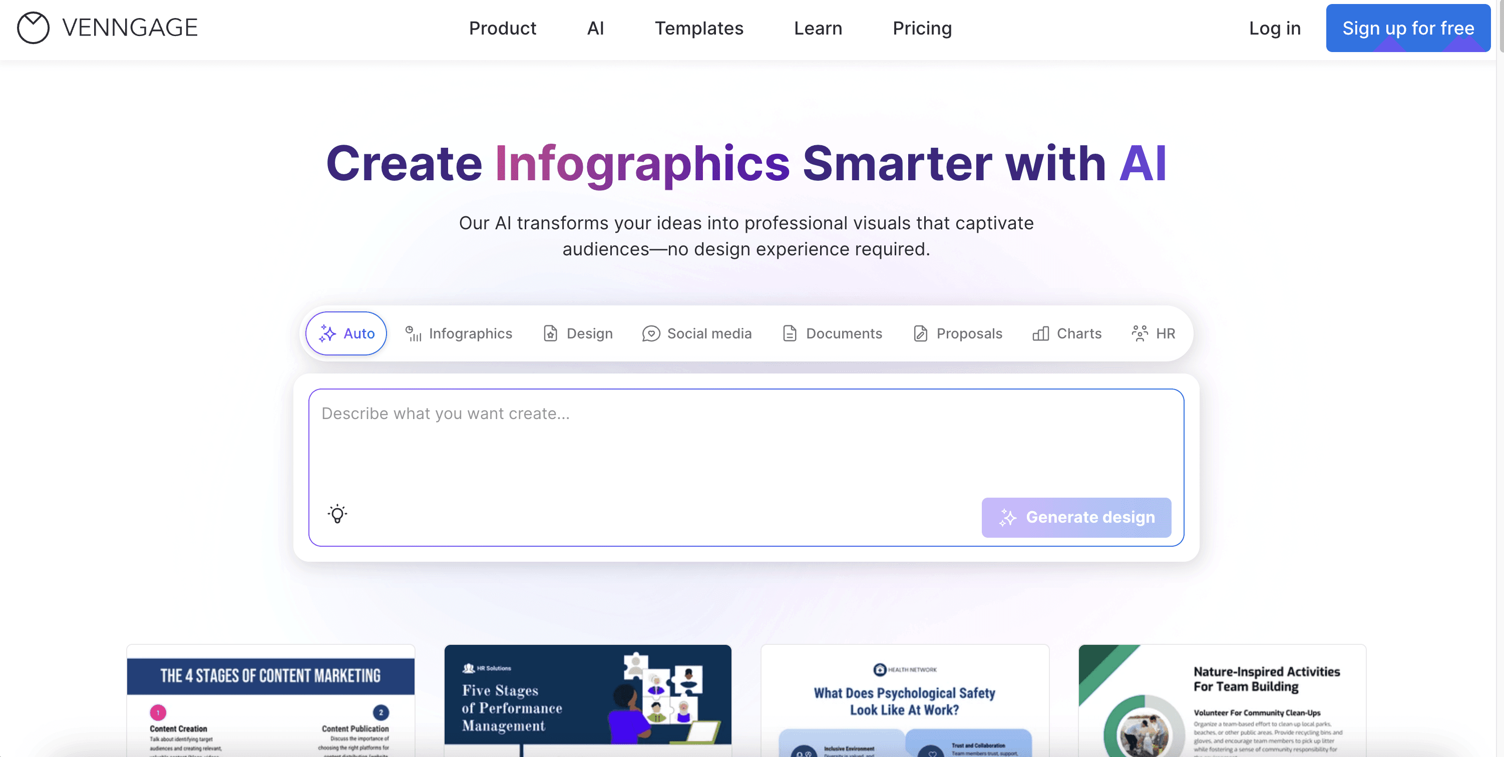 Venngage's infographics page
