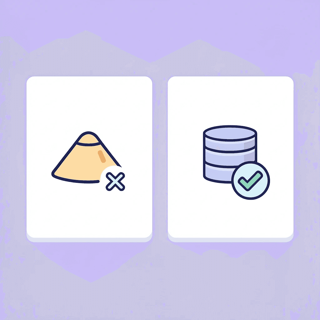 Comparison showing sandbox demo limitations on the left versus real-world testing revealing integration challenges on the right