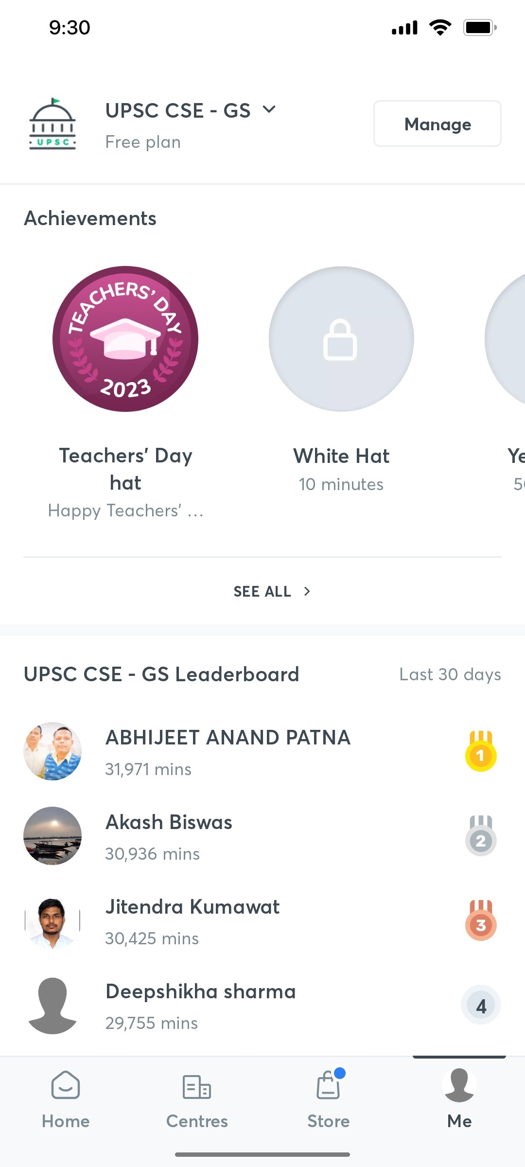 Unacademy Achivement Screen