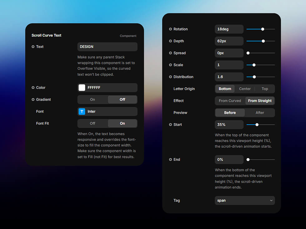 Capture d'écran du component Framer Scroll Curve Text