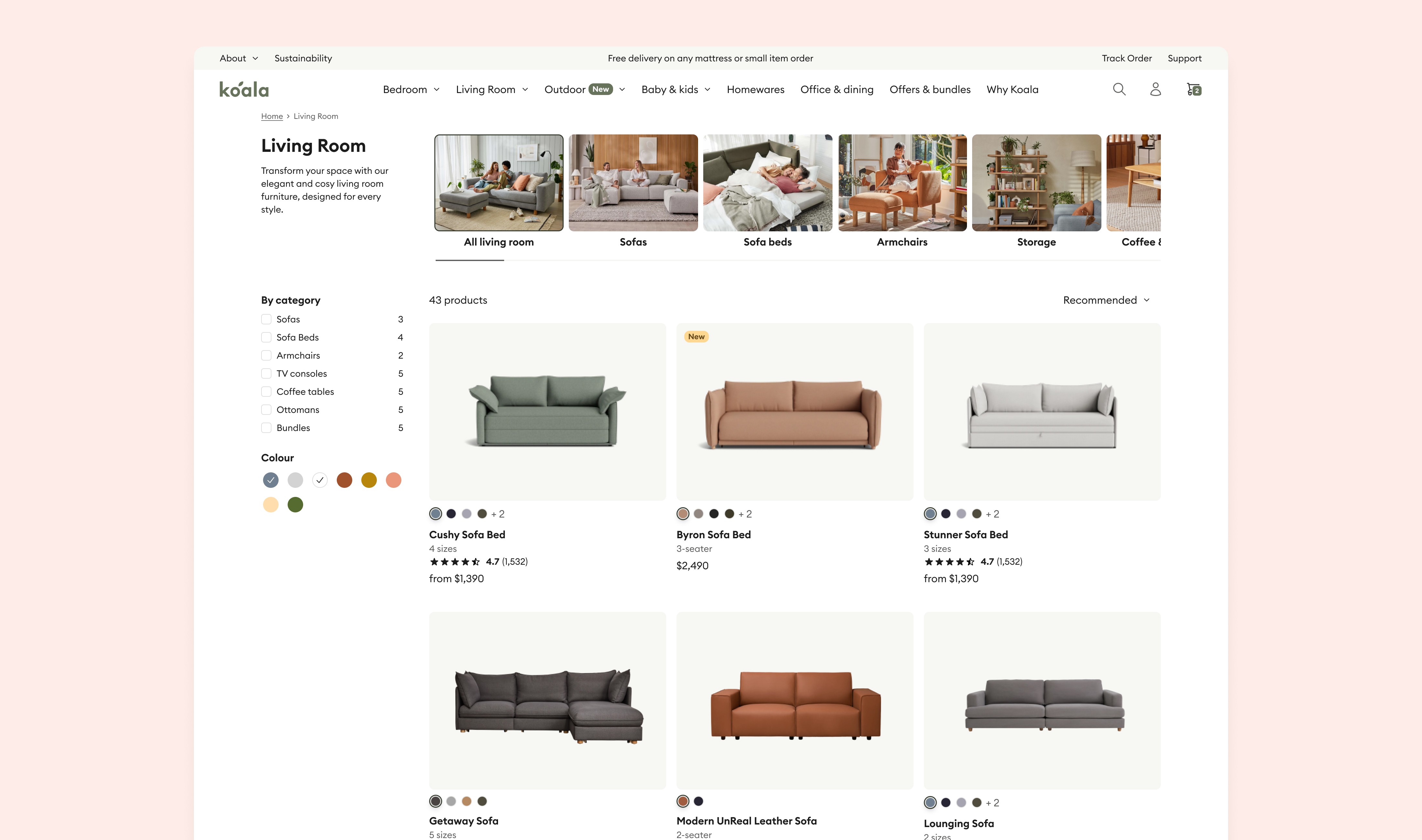 Category Page, Koala Furniture - A Comprehensive E-commerce Transformation Across Australia, Japan and USA