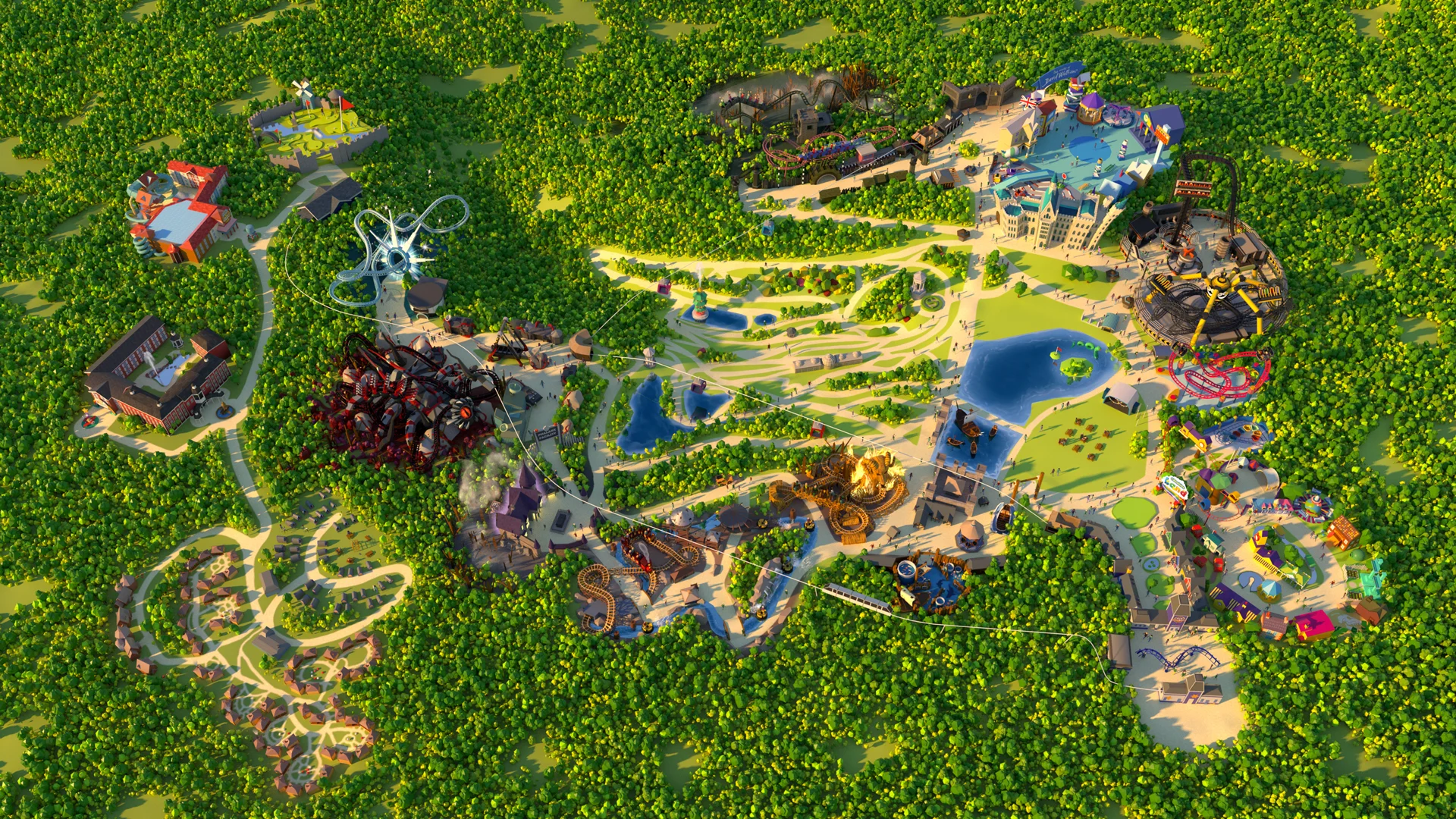 3D Ariel veiw of the Alton Towers Map