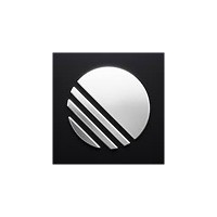 Sleek silver and black logo with diagonal stripes.