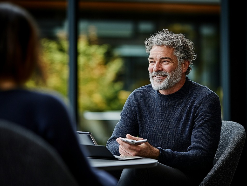 Man chatting in professional setting