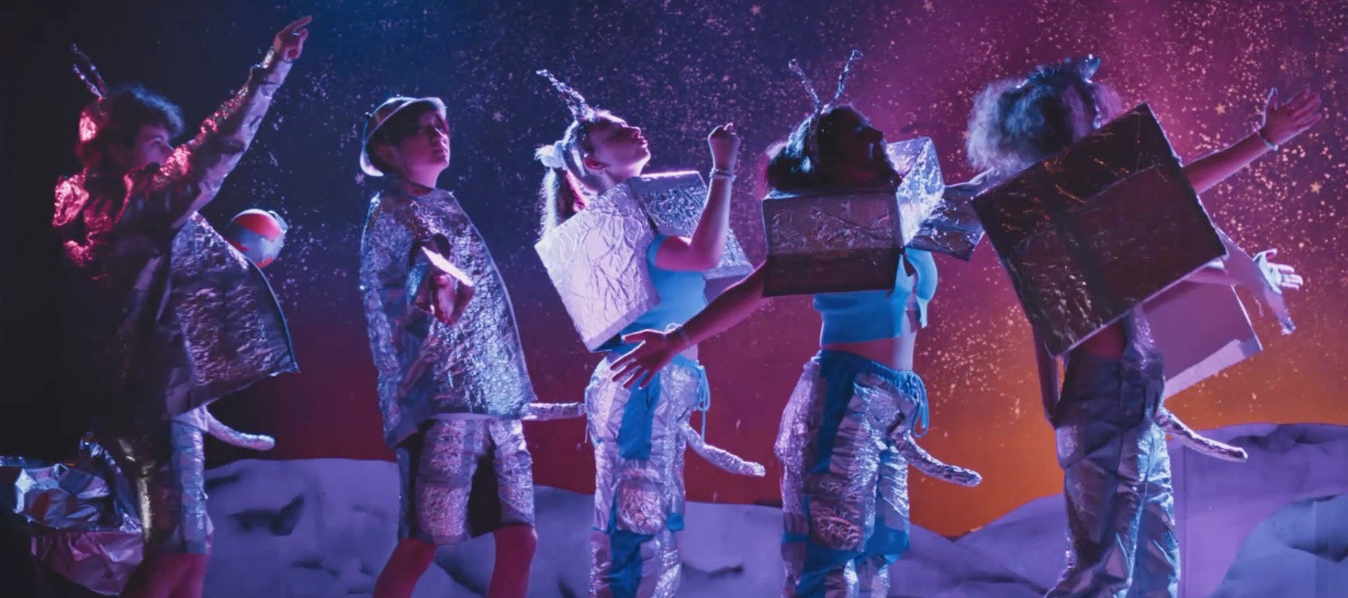 Still from The Floaters: kids dressed in home-made space costumes.