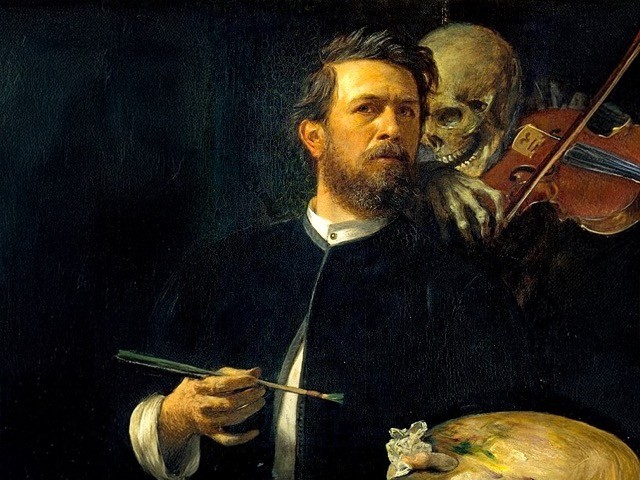 Arnold Böcklin, Self-portrait with Death playing the fiddle (1872)