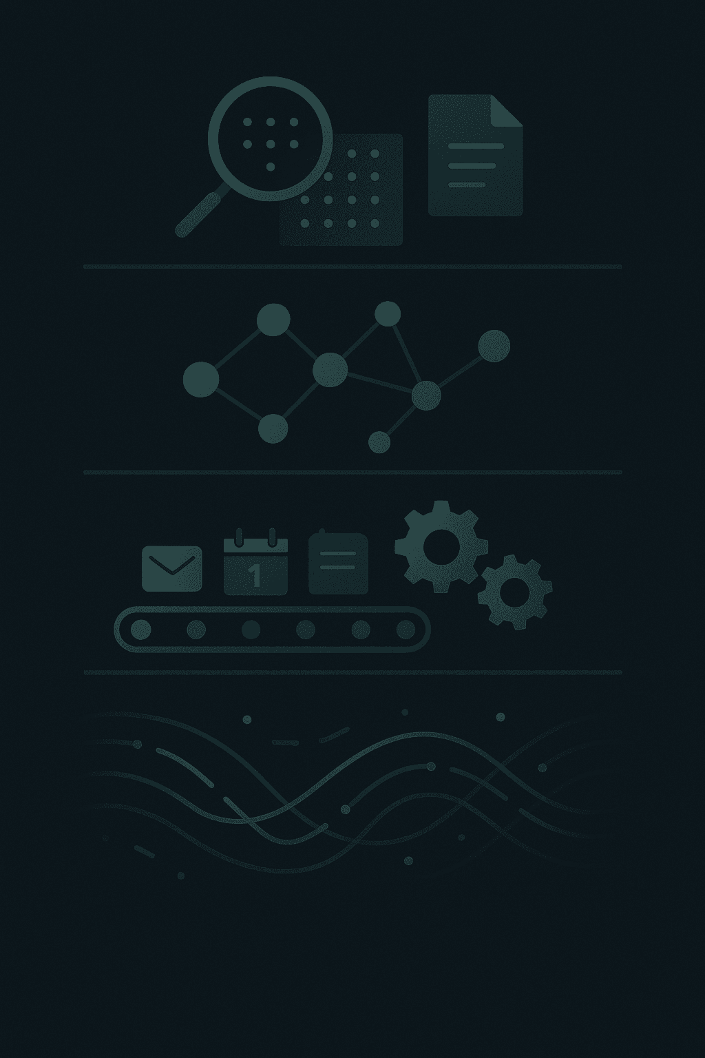 Four-layer diagram depicting hybrid search, knowledge graphs, automated ingestion, and feedback-driven retrieval