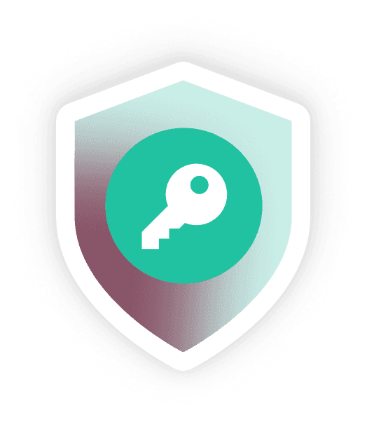Security shield icon with key symbol representing data protection and cybersecurity.