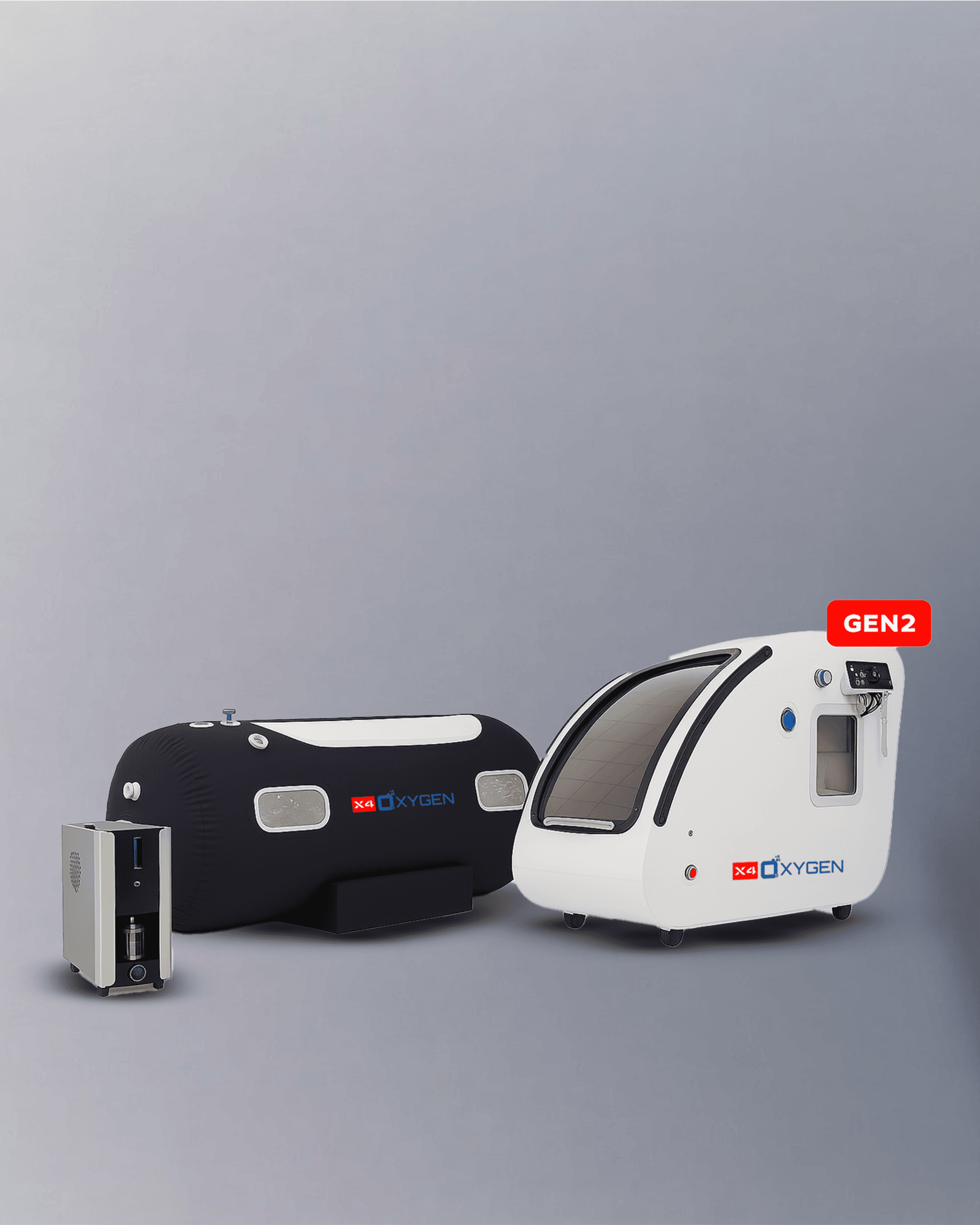 X4oxygen Hyperbaric oxygen therapy chambers, Gen2 model, featuring sleek modern design.