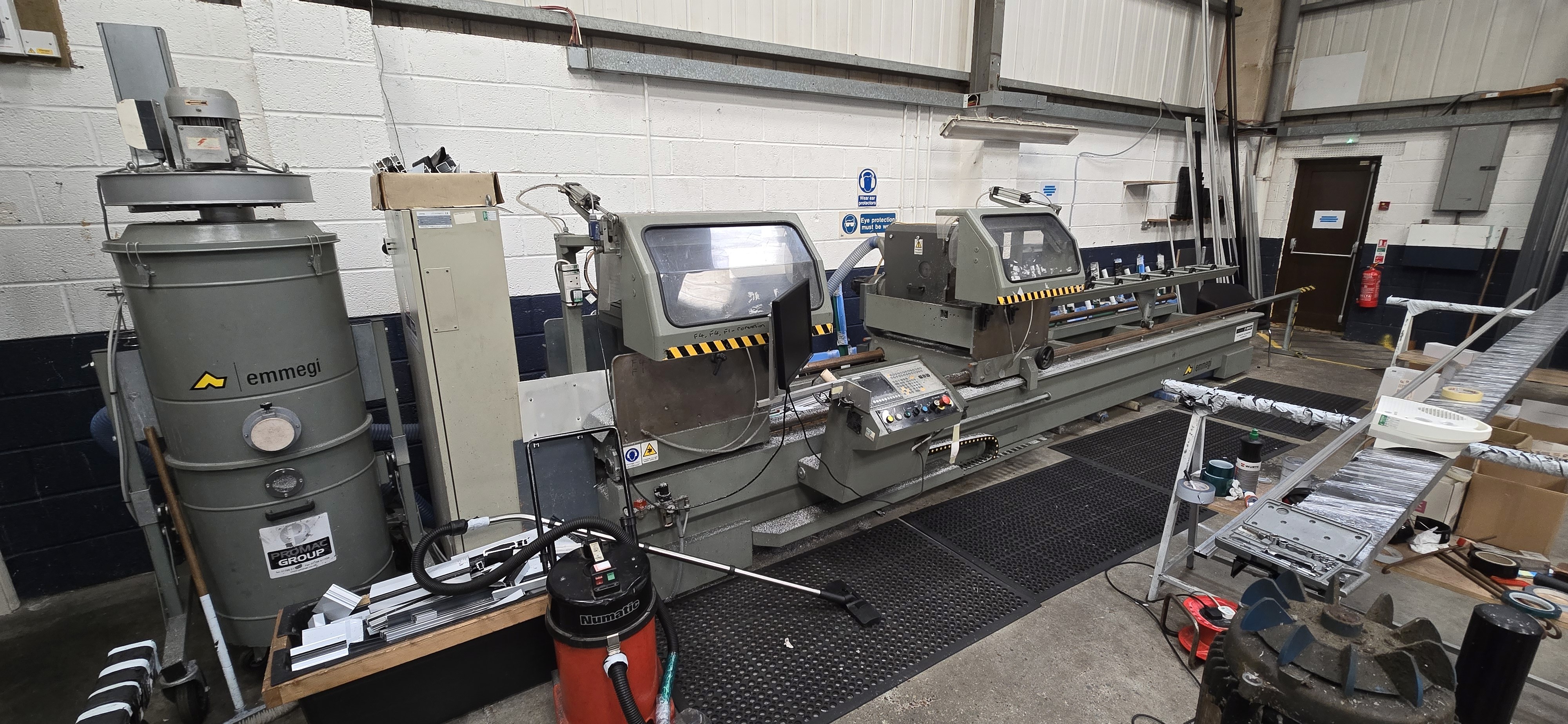 The Emmegi twin-head saw in the GXG Aluminium factory at Unit 7, Marden, Kent