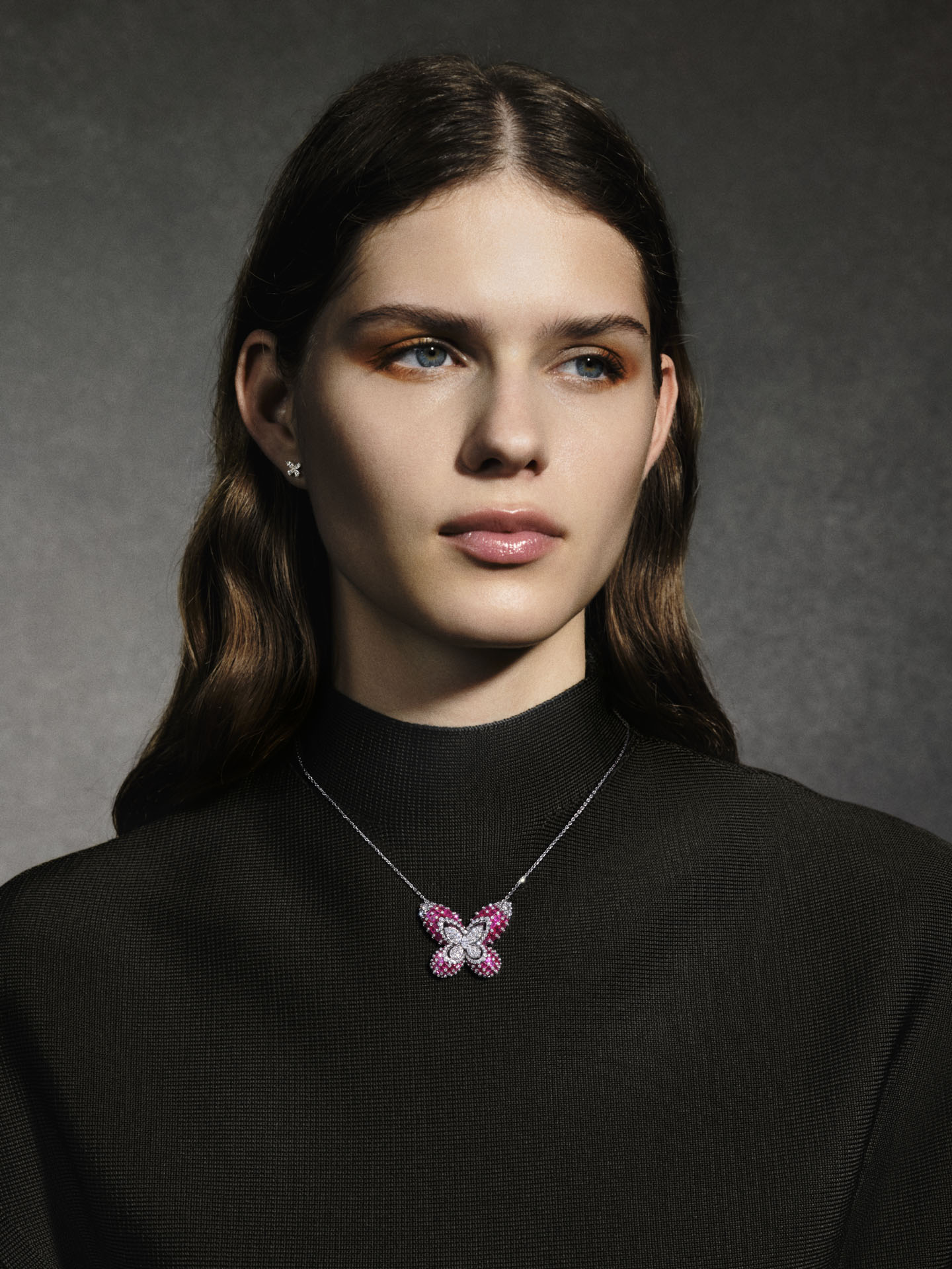 KINN Productions, London — post-production for Graff Diamonds' High Jewellery Brooches campaign. Luxury jewellery retouching, beauty retouching and colour grading.