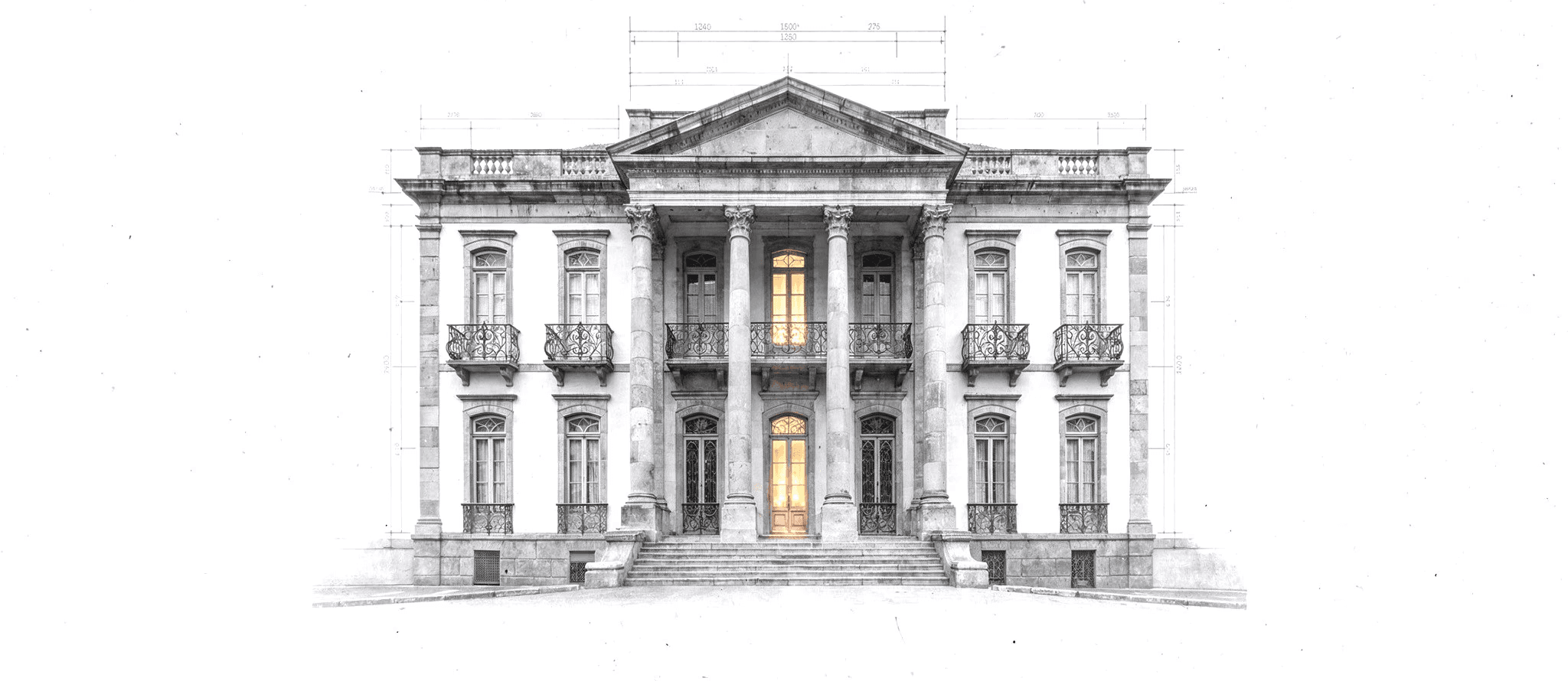 Mansão familiar neoclássica com anotações técnicas marginais — planejamento patrimonial e sucessório no novo ambiente normativo