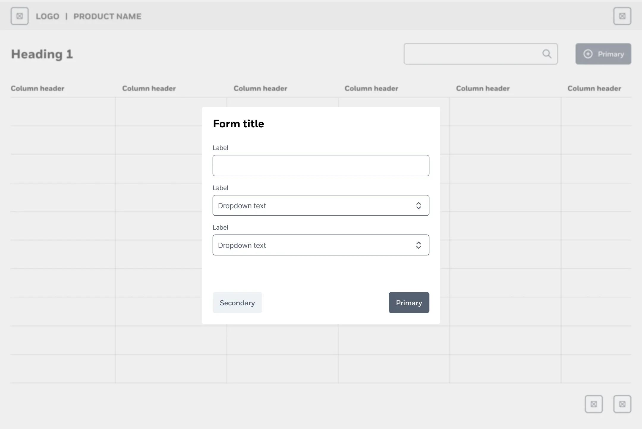 Wireframe of the Airgap Portal showing a data table with a modal on top