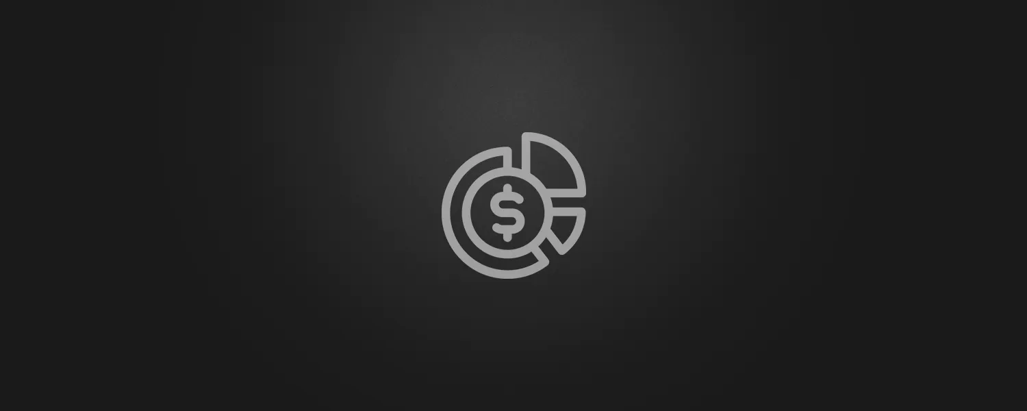 Segmented circular chart icon with dollar symbol in silver gray on dark background. Represents Lucas Ostrowski's smart dashboard for automated financial analytics and intelligent business monitoring systems.