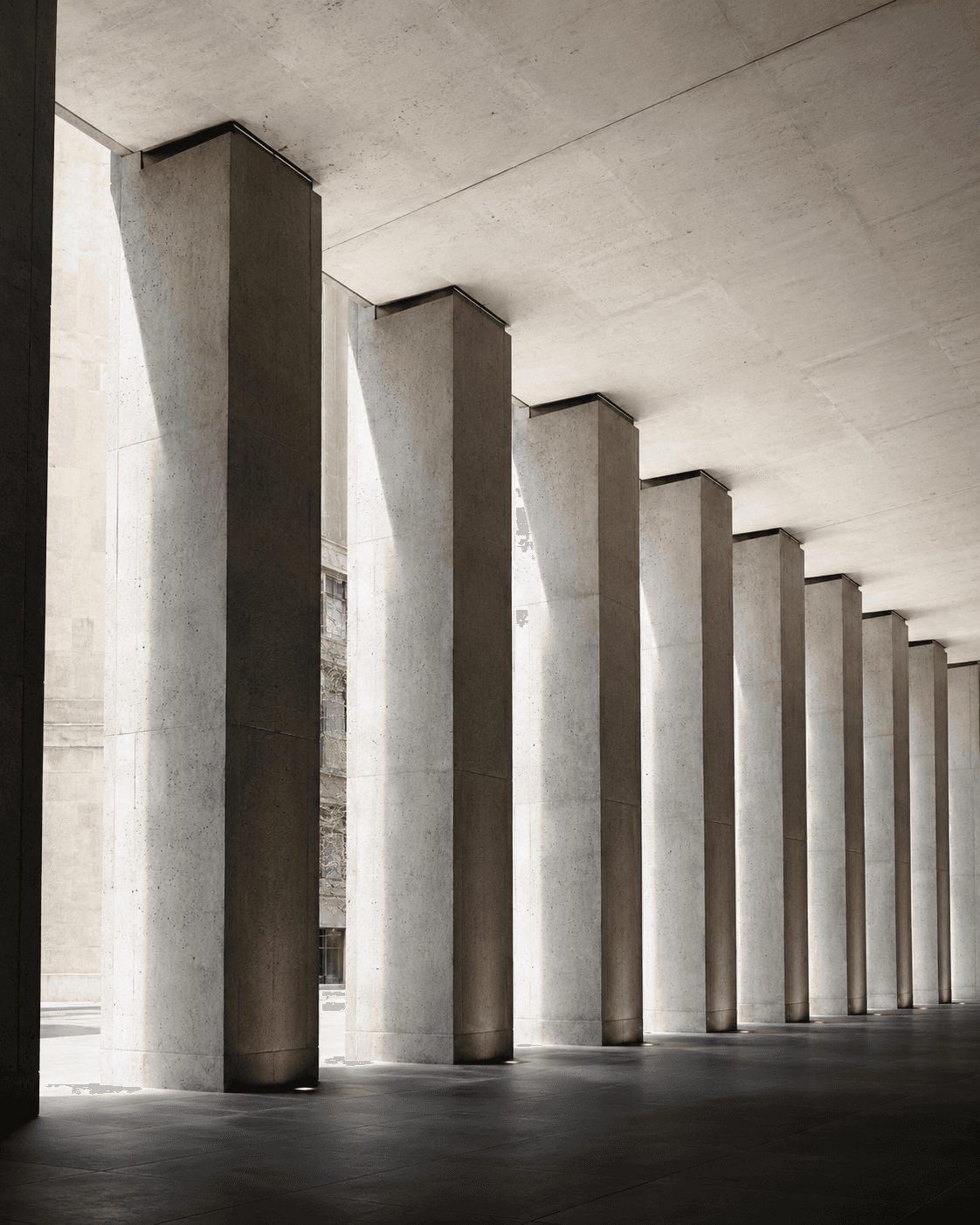 Concrete colonnade in natural light