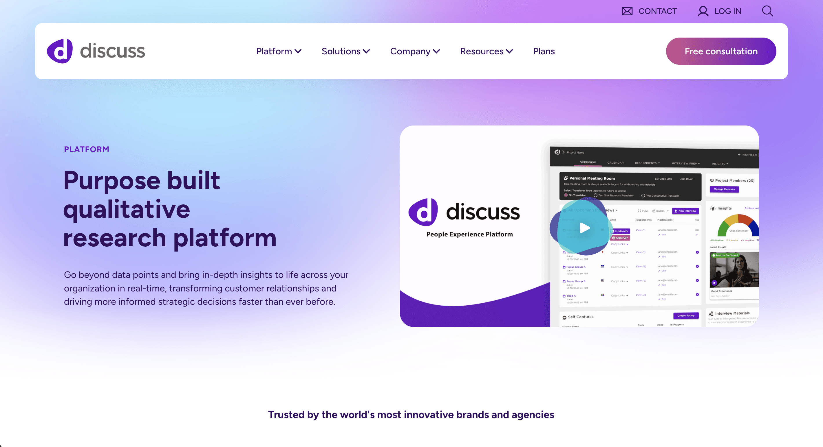 Consumer Insights and Market Research Website Dashboard for Discuss