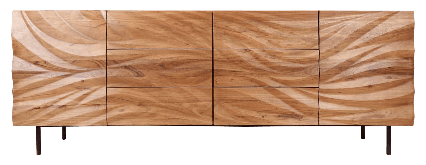 Modern wooden sideboard cabinet with artistic flowing wood grain pattern