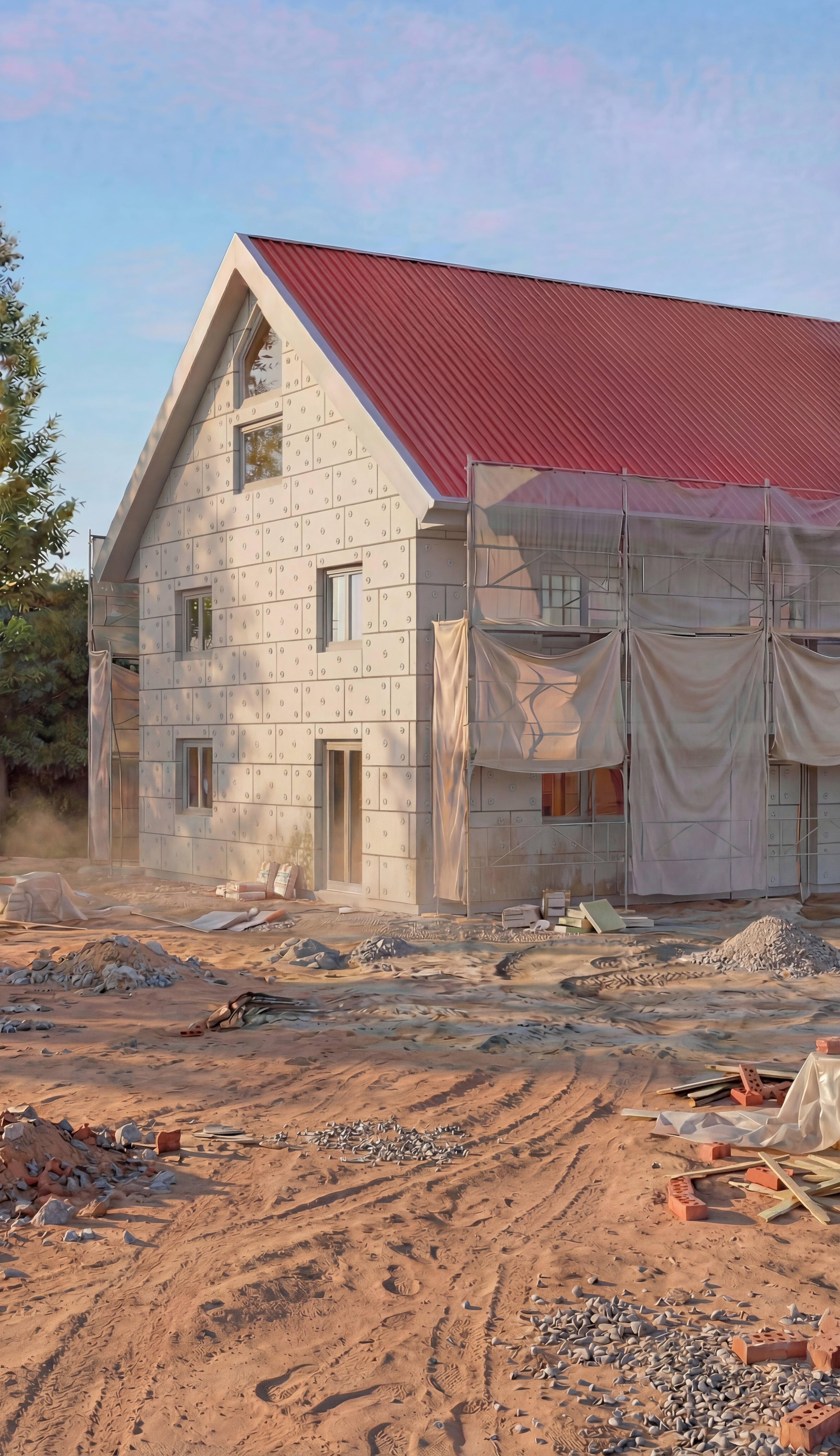 Einfamilienhaus bei der Sanierung mit WDVS