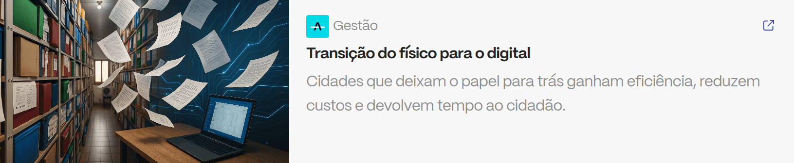 Computador em meio a papéis voando de estantes, simbolizando a transição do físico para o digital na gestão pública e a economia de recursos com processos eletrônicos.
